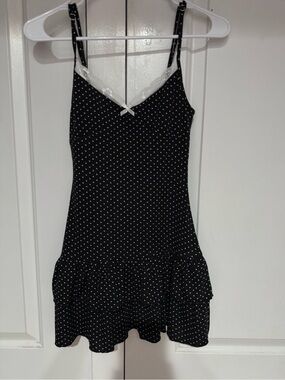 Edikted Black and White Polka Dot Slip with Lace Trim